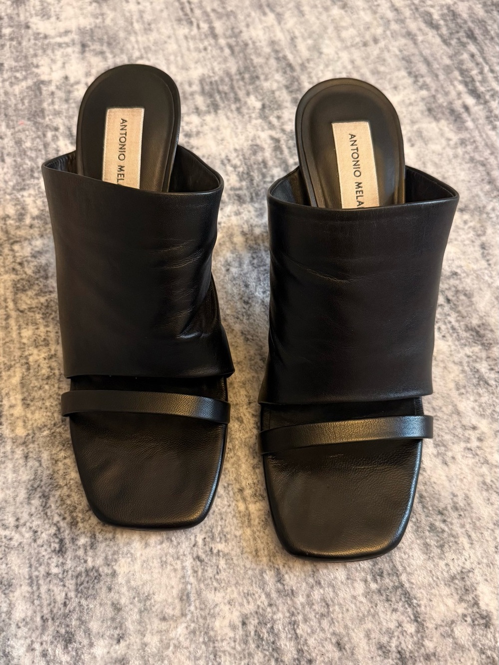 ANTONIO MELANI Black Leather Slide Mules